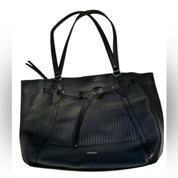 Perlina Black Leather Tote‎ in like new condition. - Picture 1 of 6